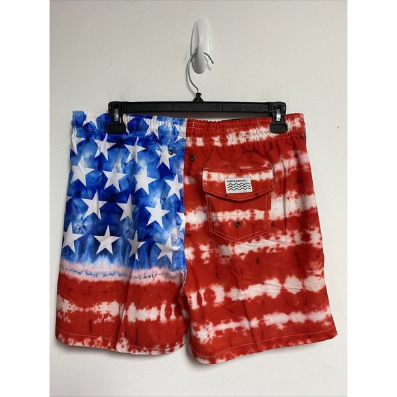 Surf & Swim Men’s Volley Swim Shorts US flag Out Tie Dye Red Size L - Picture 3 of 5